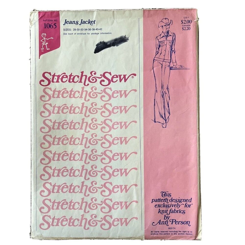 Stretch & Sew  1065 Jean Denim Jacket Western Yoke Bust 28-42  UNCUT FF